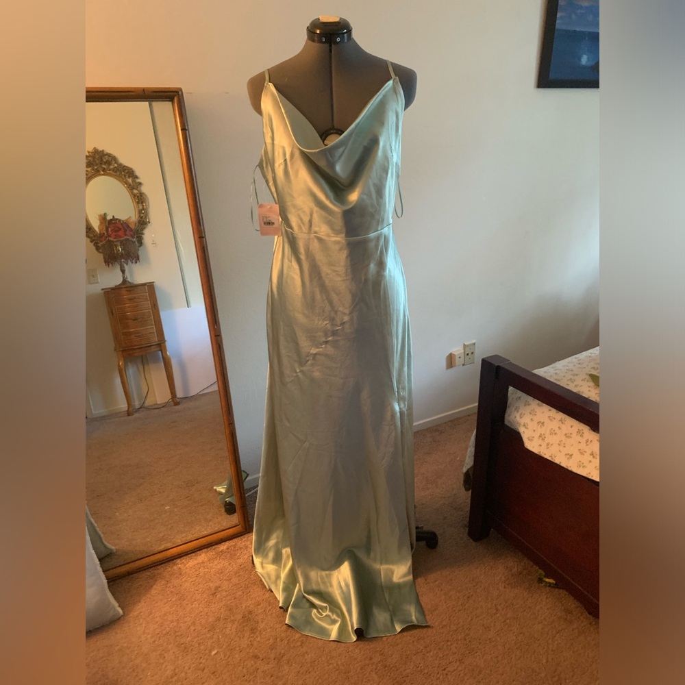 Birdy Grey - Sage Green Gown - Shiny Satin Bridesmaid Dress
